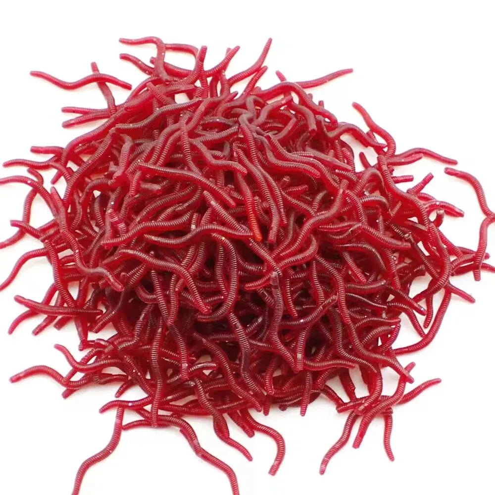 50/100PCS Soft Lure Bass Bream Bloodworm Fishing Earthworm Worm Rubber Red Worms Baits Fishy Smell Realistic Tackle