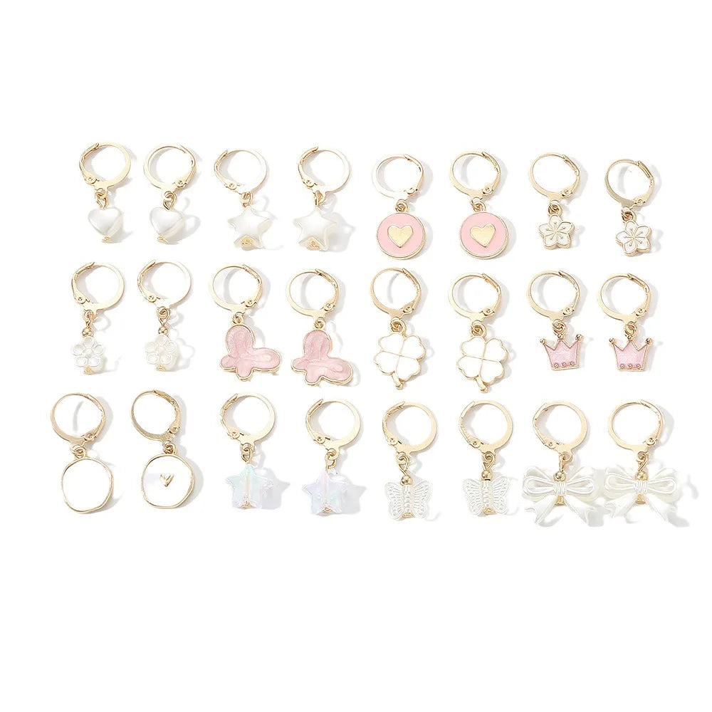 24pcs/set Butterfly Love Heart Hoop Earrings Sets for Women Exquisite Fashion Design Dangle Earrings Shared Jewelry Gifts