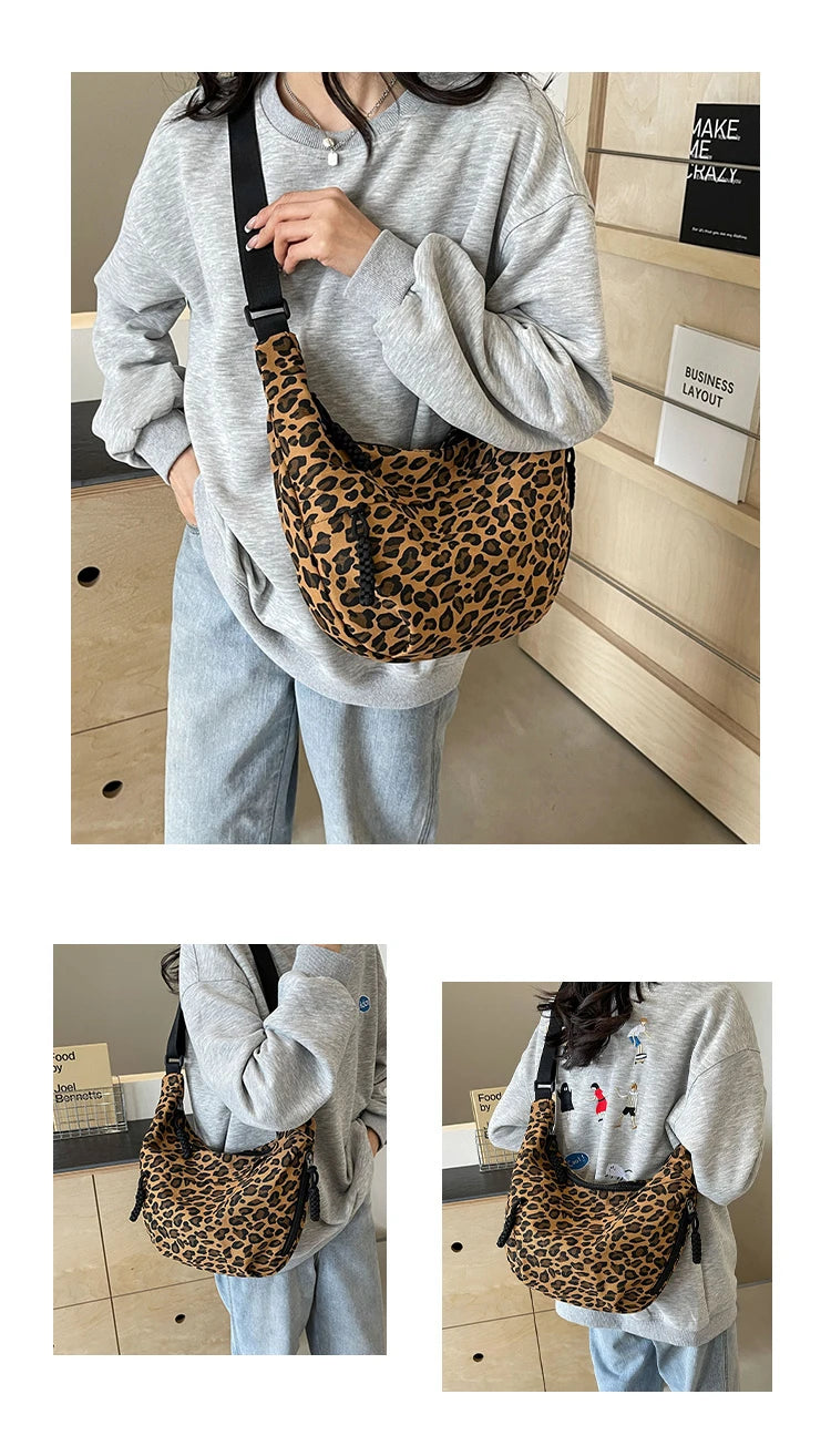 Leopard Print Crossbody Bags for Women Corduroy Casual Shoulder Tote Bags Ladies Sac A Main Femme Designer Luxury Handbags 2024