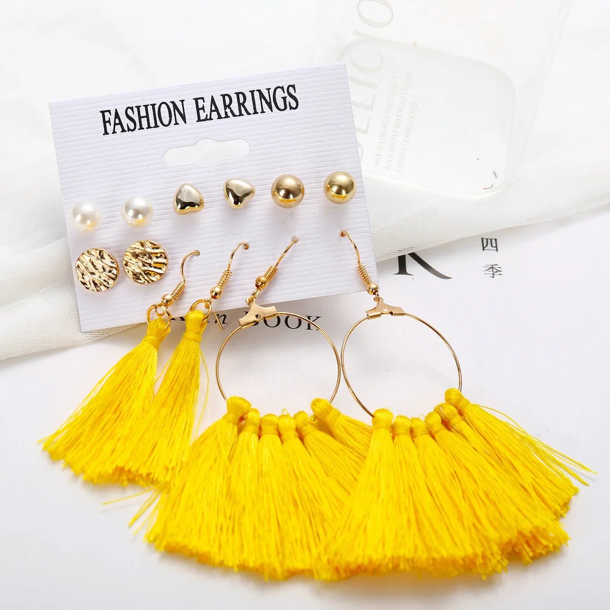 6Set Hot Selling Bohemian Style Moon Triangle Tassel Earring Set with Six Pairs of Retro Holiday Party Trendy Earrings for Women