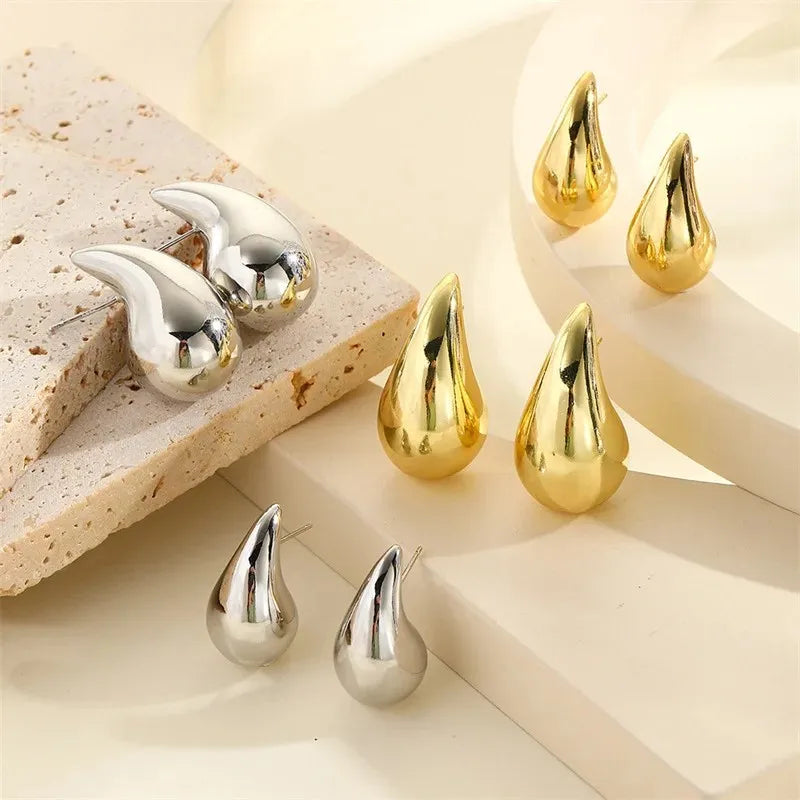 LATS New Trendy Plate Gold Color Chunky Waterdrop Dupes Drop Earrings for Women Personality Glossy Teardrop Earring Jewelry Gift