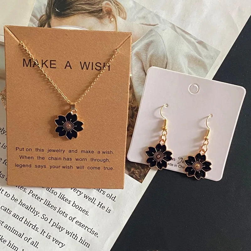 Fashion White Sunflower Pendant Jewelry Set for Women Girl Gift Romantic Necklace Earrings Set Trendy Jewelry Wholesale