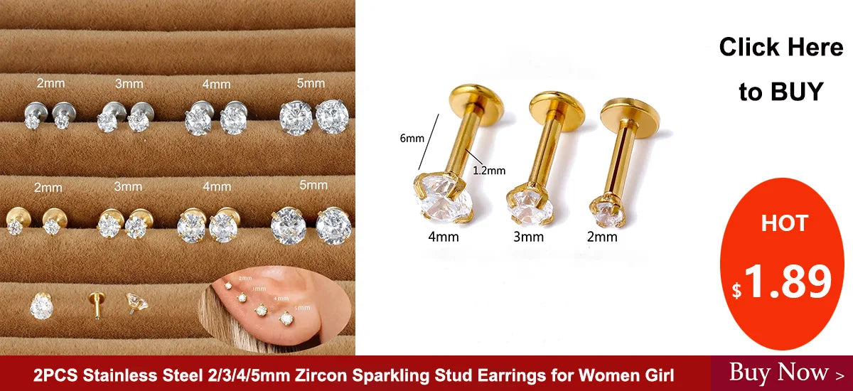 NEW IN 1 Piece Stainless Steel Mini Zircon Stud Earring Women Gold Color Helix Ear Studs Tragus Cartilage Piercing Jewelry