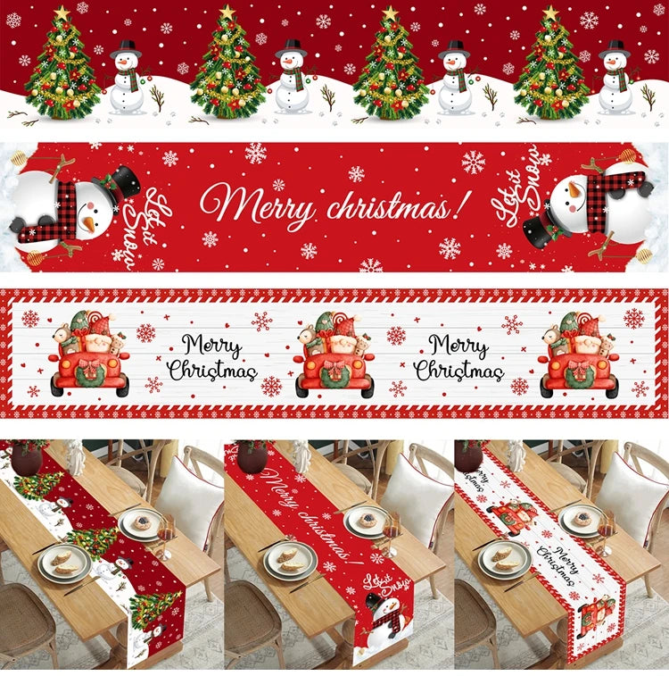 2024 Christmas Table Runners Merry Christmas Decoration for Home Tablecloth Table Cover Xmas Gifts Navidad Noel New Year 2025