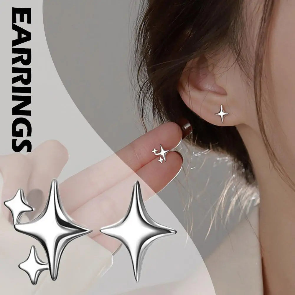 Star Stud Earrings Silver Color Cute Star Banquet Asymmetry Jewelry Girl Gift Y2k Punk Piercing Earing Set Women's Jewelry