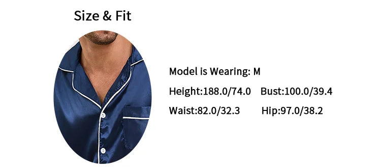 Men Satin Short Sleeve Pajama Set Summer Sleepwear for Man Button-Down Shirt & Elastic Waist Shorts Pajamas Home Clothes 2 Piece