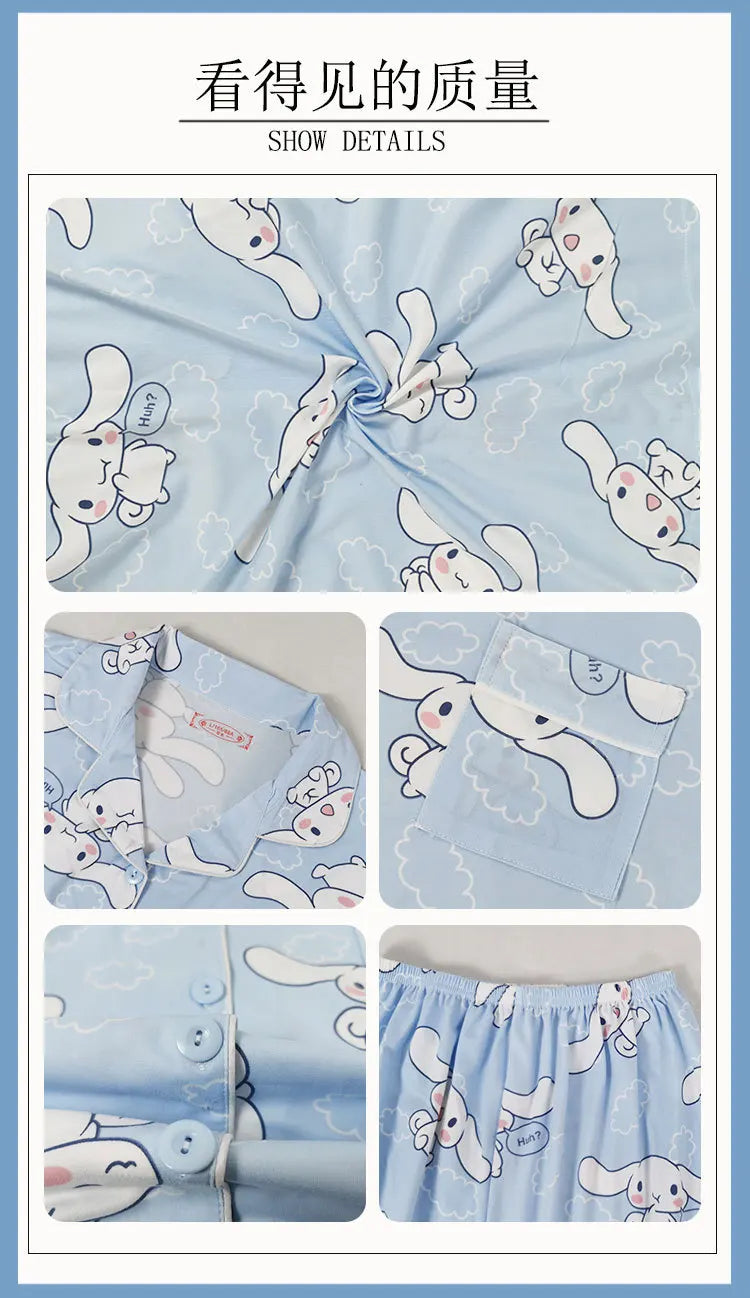 Sanrios Cinnamoroll Pajamas Women Spring Autumn Anime Hello Kittys Summer Long Sleeve Thin Cartoon Cute Home Clothes Suit Cotton