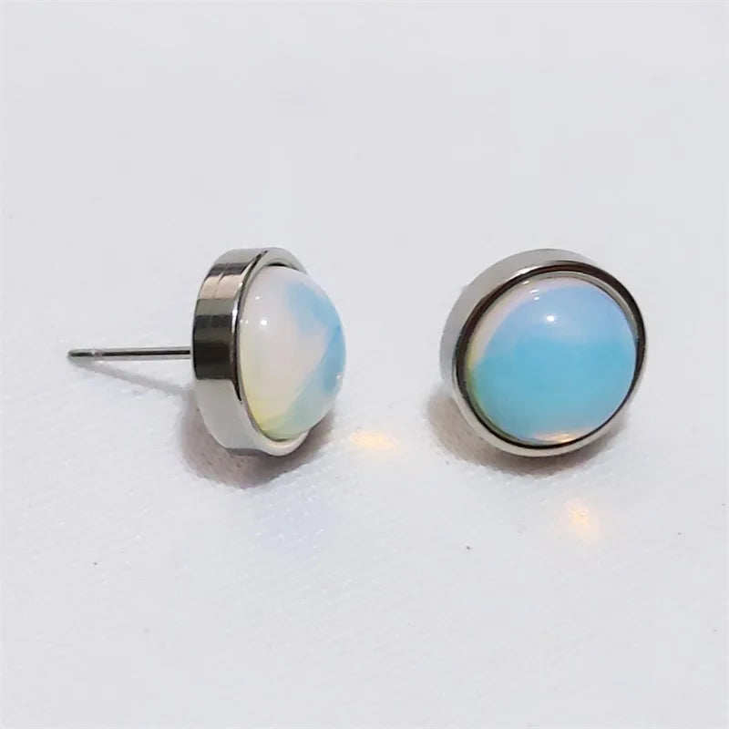 Natural Stone Earrings Healing Crystal Quartzs 10mm Round Beads Steel Stud Fashion Ear Jewelry for Women Girl Wholesale