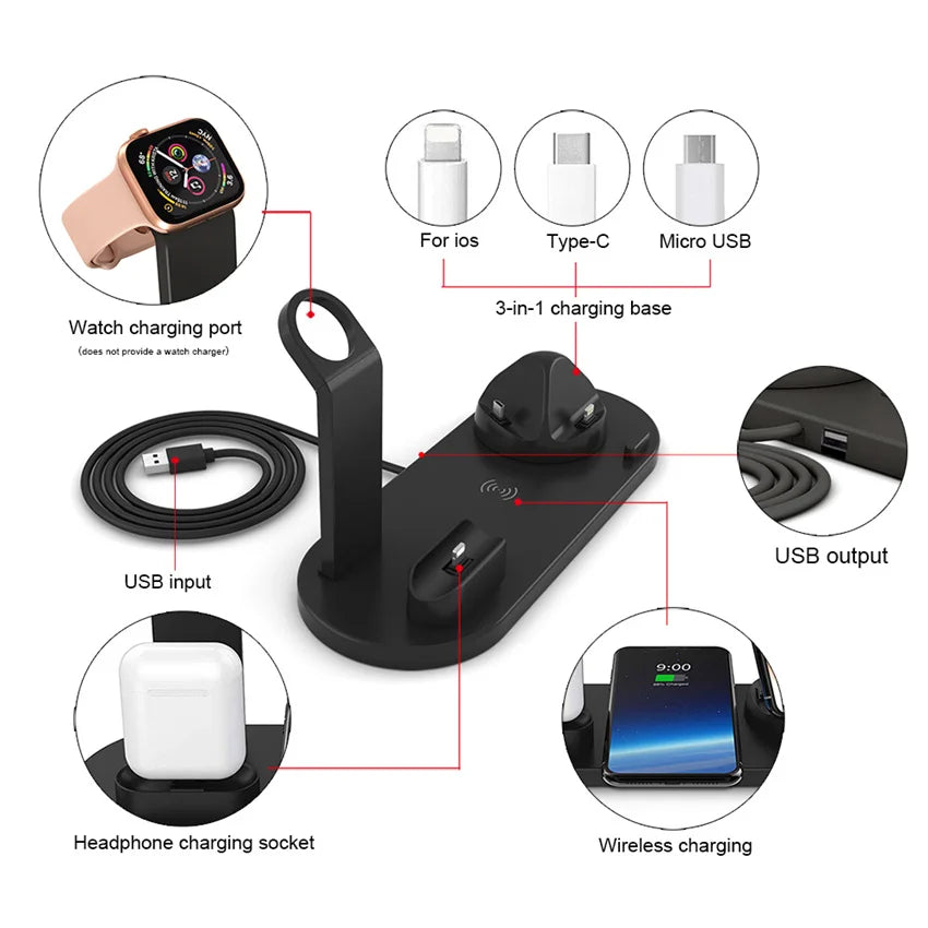 30W 7 in 1 Wireless Charger Stand Pad For iPhone 14 13 12 Pro Max Apple Watch Airpods Pro iWatch 8 7 Fast Charging Dock Station