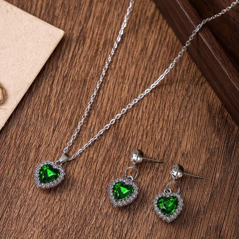 1 Set Crystal Heart Pendants Necklaces and Drop Earring for Women Wedding Bride Fashion Jewelry