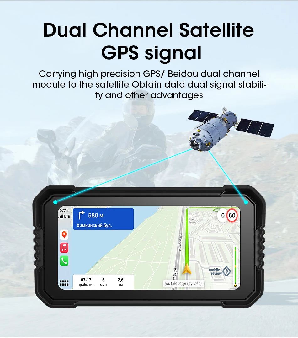 Srnubi 6.25 inch Portable Motorcycle DVR Wireless Carplay Android Auto Remote Control IP67 Waterproof 5.0 BT GPS Navigation