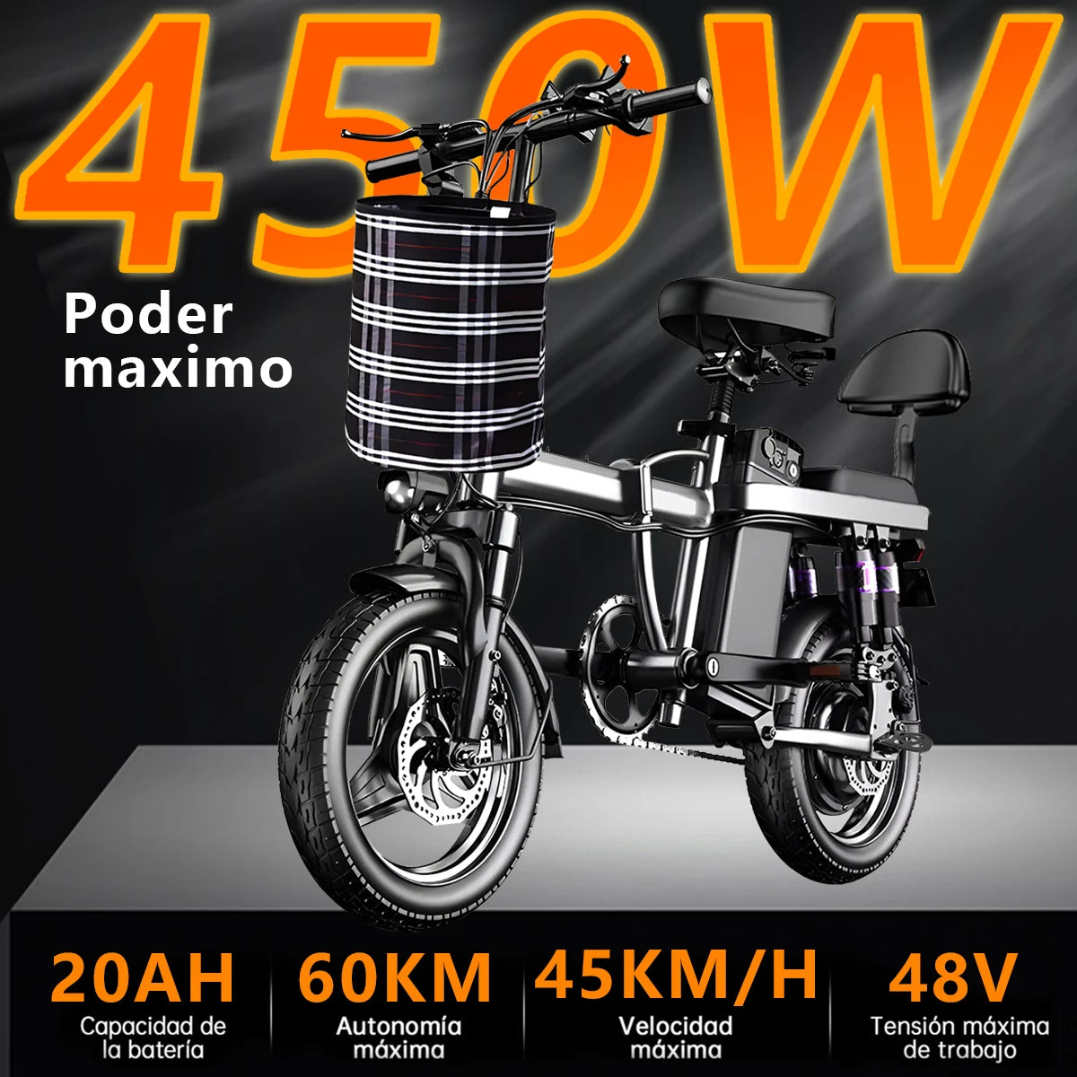 14”Adult Electric Bike Folding Electric Bicycle 450w Peak Motor E Bikes 60km Electrical Bicycles Road E-bike Mexico Shipping