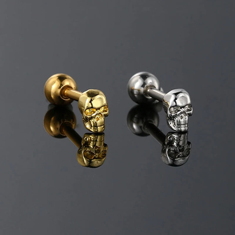 Skull Earrings for Women Punk Style Small Skeleton Stainless Steel Piercing Helix Gold Color Screw Ear Stud Halloween Gift CC177