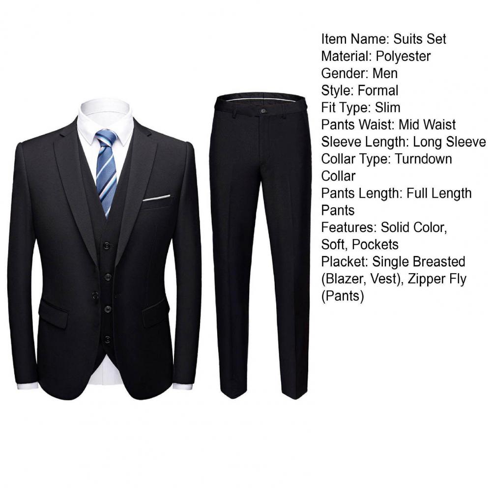 Men Suit Male Blazer Vest Pants Set Temperament Single Breasted Buttons Suit Top Pants Wedding Banquet Prom Formal Groom Suit