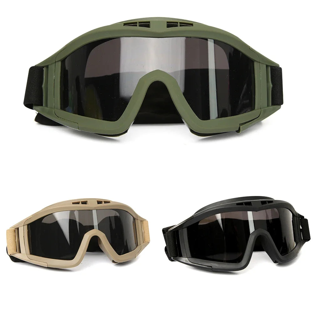 JSJM Airsoft Tactical Goggles 3 Lens Windproof Dustproof Shooting Motocross Motorcycle Mountaineering Glasses CS Safe Protection