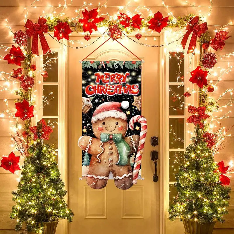 2024 Christmas Hanging Flag Banner Christmas Decorations For Home Door Christmas Ornaments Xmas Navidad Noel Gifts New Year 2025