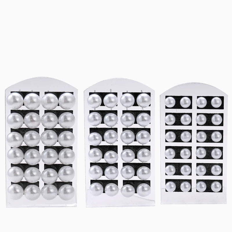 YEYULIN 12 pairs/set White Imitation Pearl Stud Earrings For Women Girls Ear Jewelry Round Ball 8mm 10mm 12mm