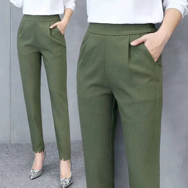 Women's High Waist Pants Spring and Summer Thin Stretch Women's Loose Trousers Casual Suit Pants Straight Office Ladies Clothes