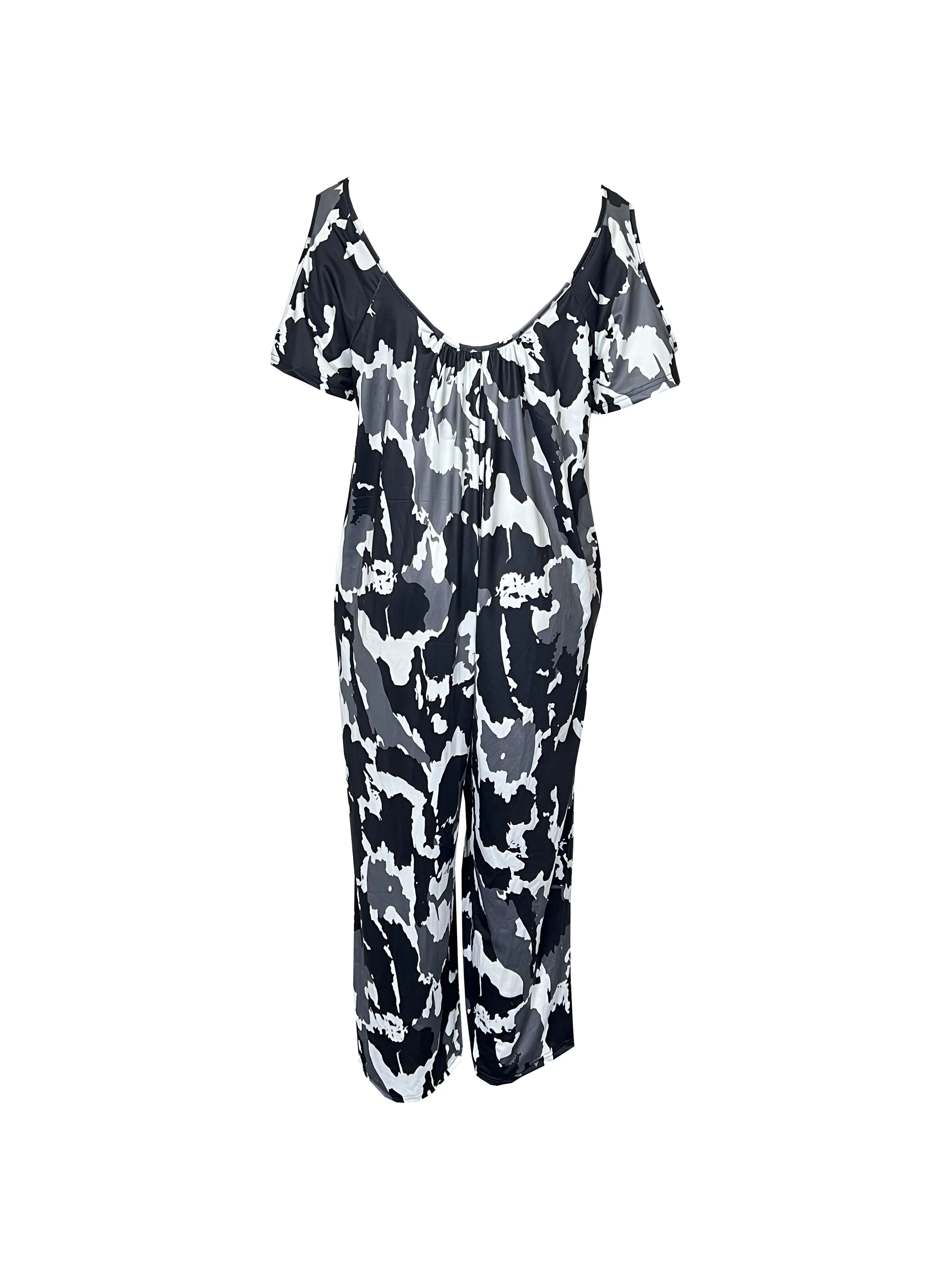 2024 AliExpress Europe and America cross-border Plus Size women's summer new camisole printed V-neck jumpsuit