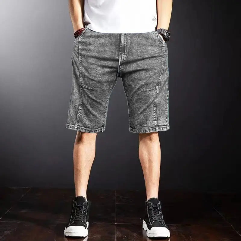 New Korean Fashion Men's Summer Casual Knee Length Cowboy Luxury Grey Solid Breathable Designer Short Jeans Men's Denim Shorts