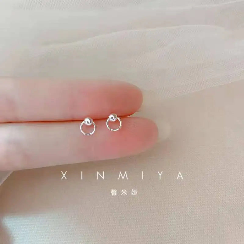 925 Silver Needle Ear Piercing Tiny Stud Earrings Gold Color for Women Prevent Allergy Cute Star Moon Earrings Trendy Jewelry