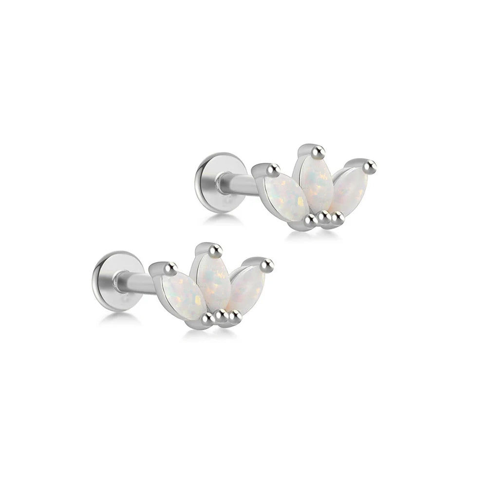 2PCS Stainless Steel Opal Minimal Piercing Earring for Women Exquisite Small Crown Ear Studs Cartilage Earring Body Jewelry Gift