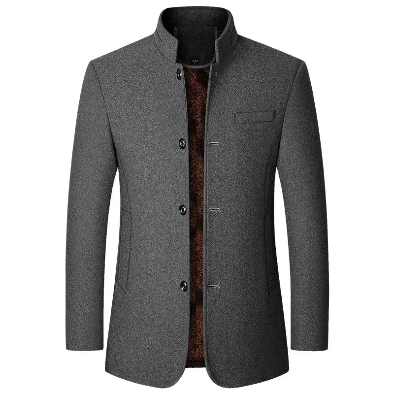 Men Fleece Woollen Blazers Jackets Cashmere Trench Coats Stand-up Collar Business Casual Suits Coats Male Winter Jackets Coats