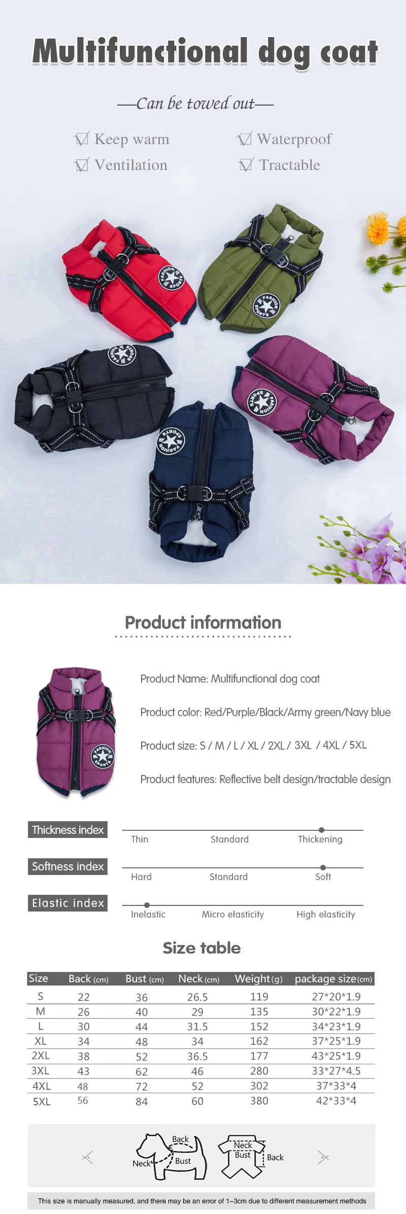 Large Pet Dog Jacket With Harness Winter Warm Dog Clothes For Labrador Waterproof Big Dog Coat Chihuahua French Bulldog Outfits