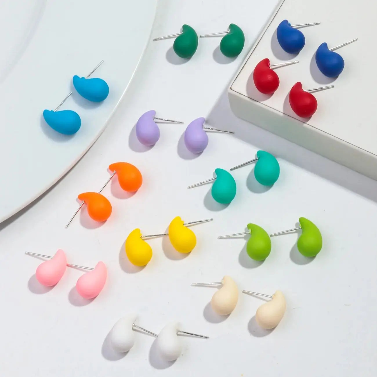 9Pairs/set Lovely Colorful Small Acrylic Waterdrop Earrings for Women Girls Water Star Square Round Earrings Trend Jewelry