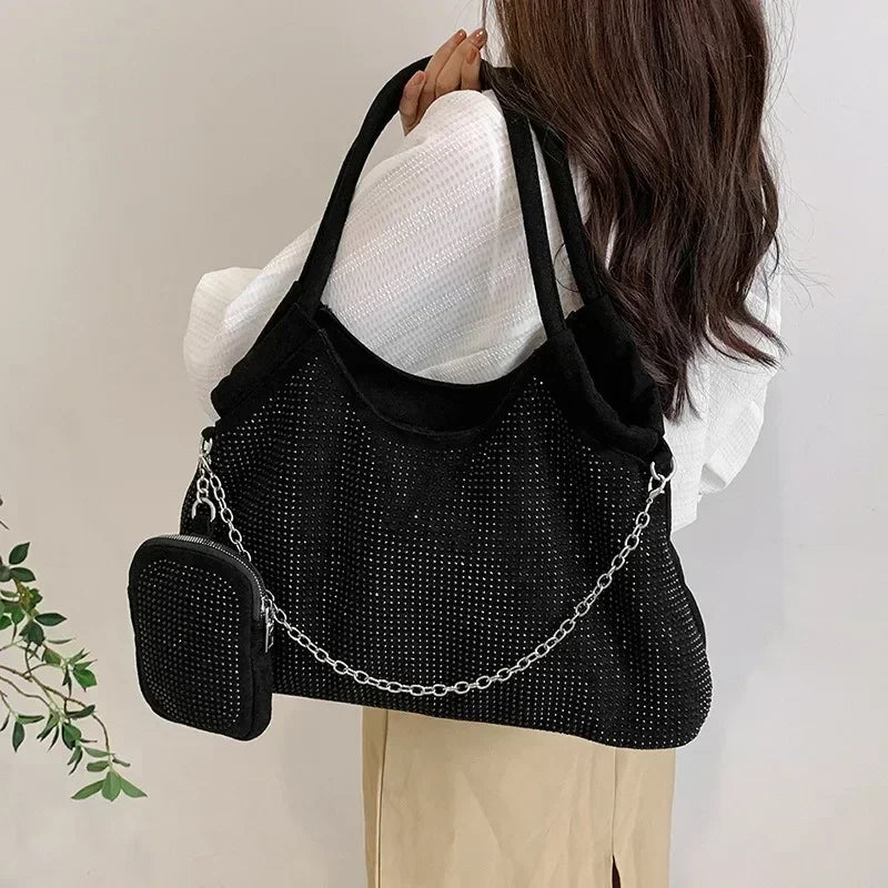 2023 New Shiny Rhinestone Women's Handbag Large Shopping Bag Fashion Dinner Bag Underarm Shoulder Bag Women's Party Commuter Bag