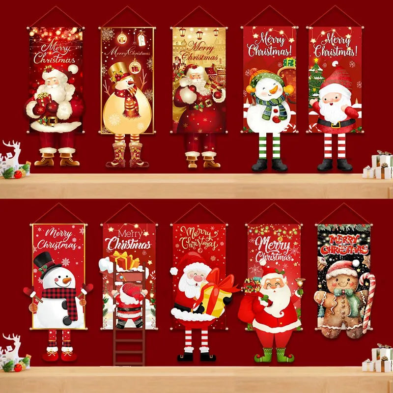 2024 Christmas Hanging Flag Banner Christmas Decorations For Home Door Christmas Ornaments Xmas Navidad Noel Gifts New Year 2025