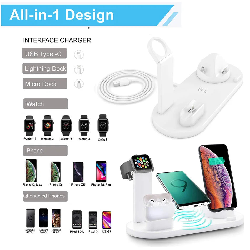 30W 7 in 1 Wireless Charger Stand Pad For iPhone 14 13 12 Pro Max Apple Watch Airpods Pro iWatch 8 7 Fast Charging Dock Station