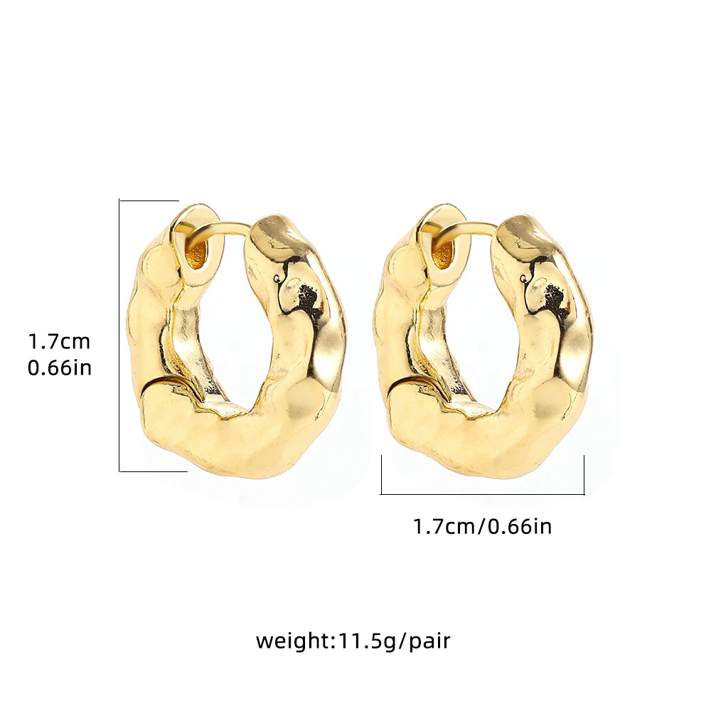 Punk Gold plated Chunky Irregular Hammered Hoop Earrings for Women Minimalist Geometric Twisted Polished Ear Ring Huggie Hoops