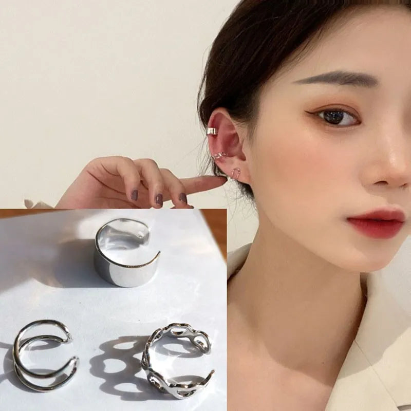 3-pcs Set Korean Punk Ear Clip Earrings For Women Jewelry 2023 Trending Without Hole Fake Piercing Earrings Clips Ear Cuffs JN9