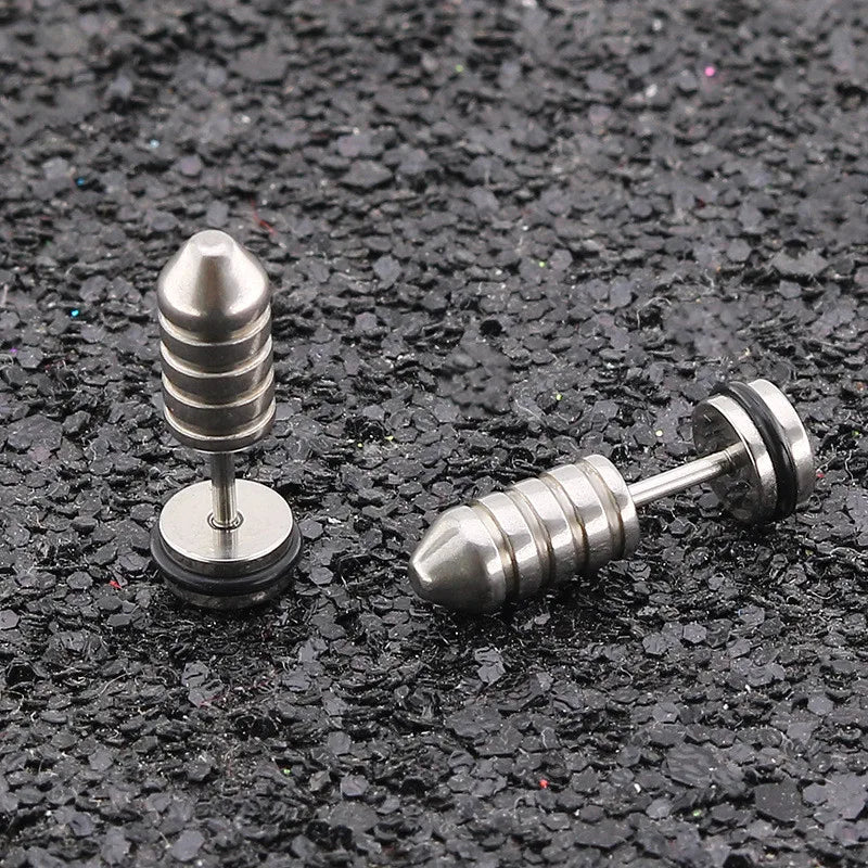 Hiphop Punk Screw Hammer Earrings Stainless Steel Fashion Tool Shaped Stud Ear Jewelry Party Gifts For Women Men