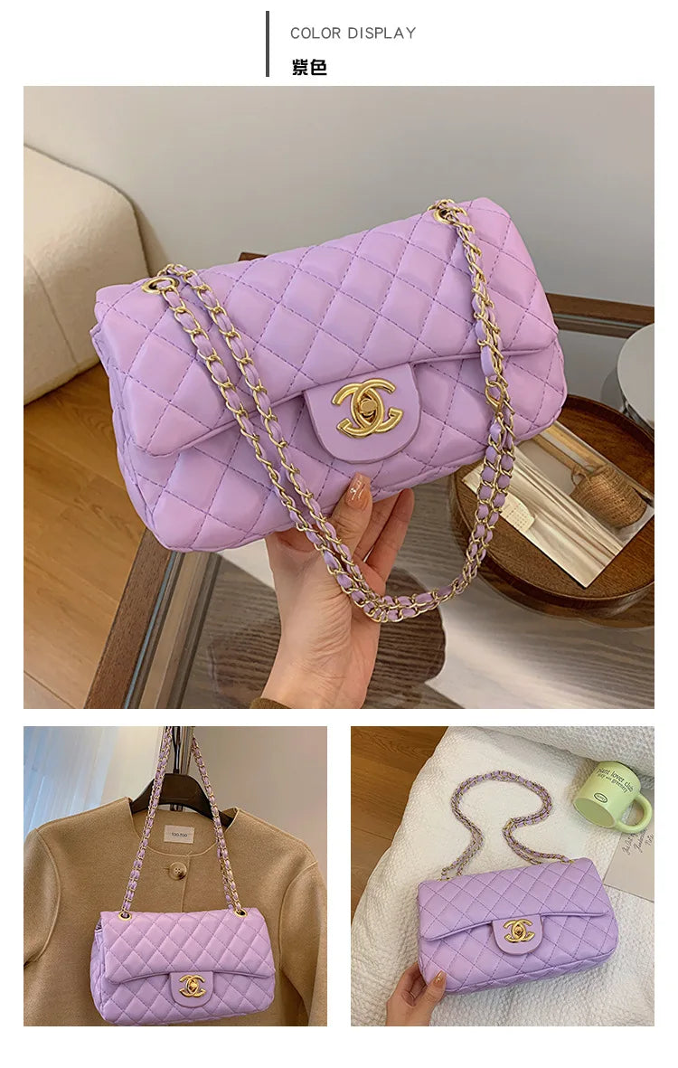 2024 New Simple Fashion Texture Diamond Grid Bag, Shoulder Cross Shoulder Chain Small Square Bag, High end Edition