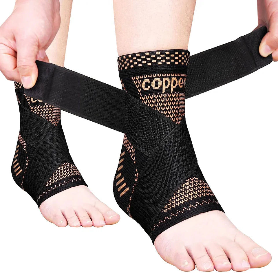 Adjustable Copper Compression Ankle Support Sleeve for Achilles Tendonitis, Plantar Fasciitis-Eases Swelling and Sprained Ankle