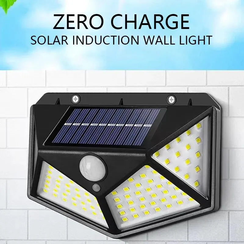 100LED Solar Wall Lamp Outdoor Lampwaterproof Motion Sensor Solar Powered Sunlight Street Lamp Garden Railing Decorative Lamp