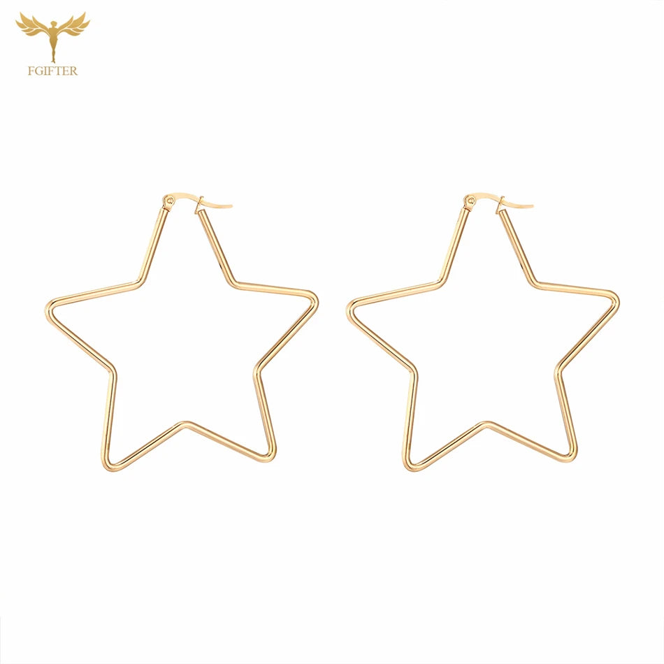 20mm 50mm 60mm 70mm Geometry Star Earrings For Women Stainless Steel Hoops Ear Nipple Piercing Ring Golden Steel Fashion Jewelry