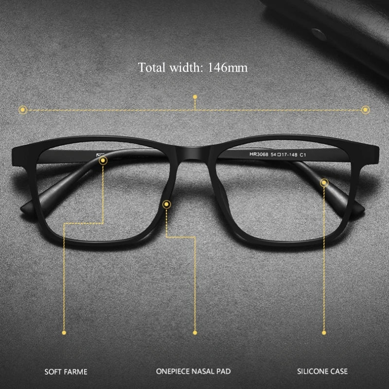 YIMARUILI Ultra Light Fashion Men's Glasses Frames Square Comfortable Pure Titanium Optical Prescription Big Eyeglasses HR3068