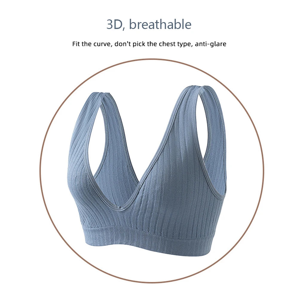 Sexy Seamless Sport Bra Bra Wire Free Rib Brassiere Women's Plunge Bralette Underwear Top Female Comfy Lingerie Small Breasts