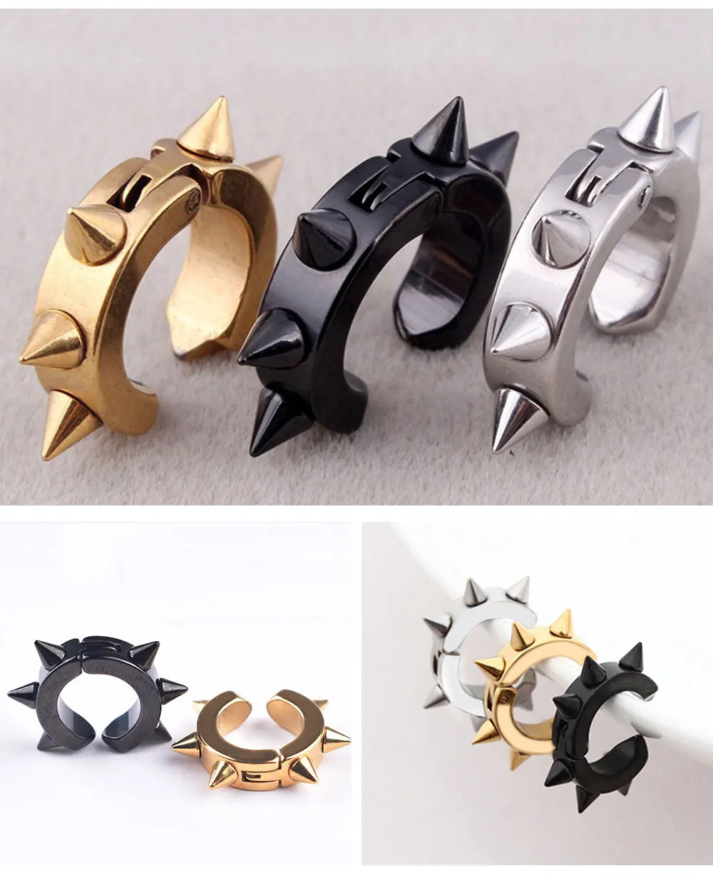 1Pair Punk Stainless Steel Spiky Thorn Stud Earrings For Women Men Ear Clips Funny Street Pop Hip Hop Gothic Jewelry Accessories