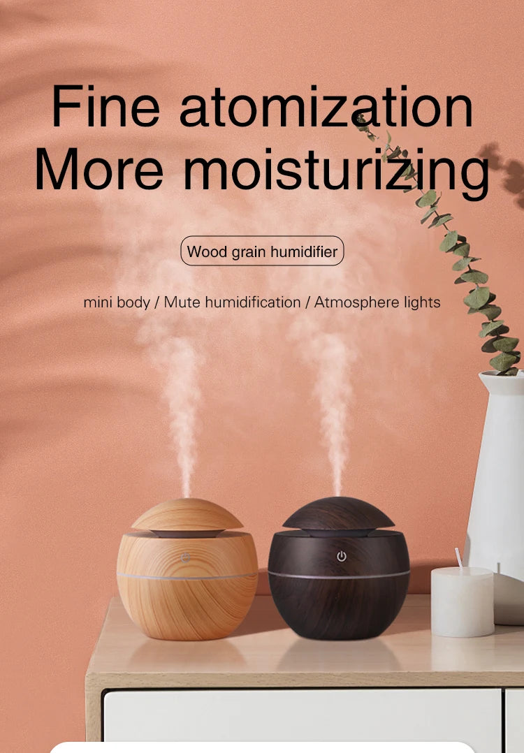 USB Ultrasonic Cool Mist Sprayer Essential Oil Fragrance Mini Home Wood Grain Air Humidifier Electric Air Aroma Diffuser Purifie