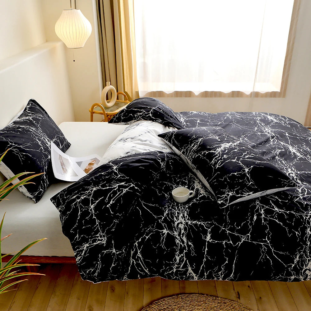 2/3 pieces of black marble pattern sanding bedding set, duvet cover pillowase bedroom bed set,king queen Double full twin size