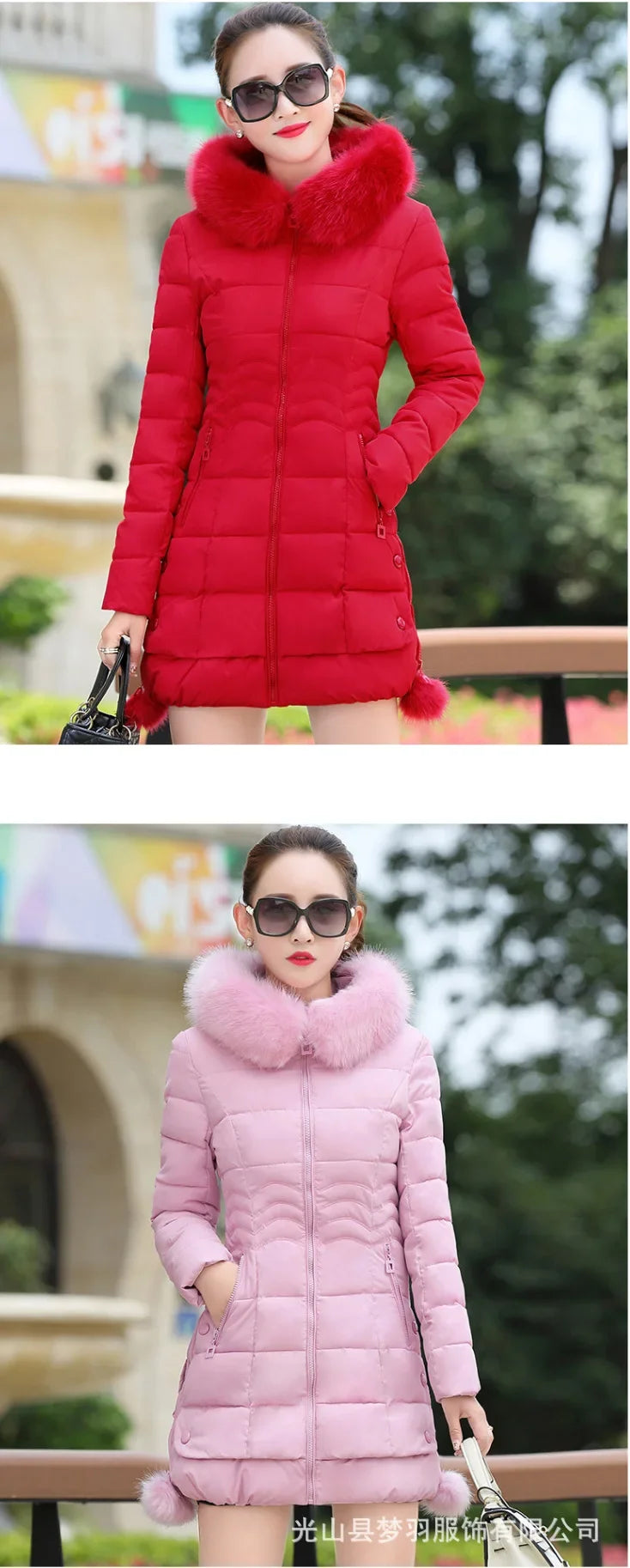 2024 Winter Women Jacket Parkas Big Fur Collar Hooded Thick Warm Down Cotton Coat Female Casual Fashion Female Outerwear R006