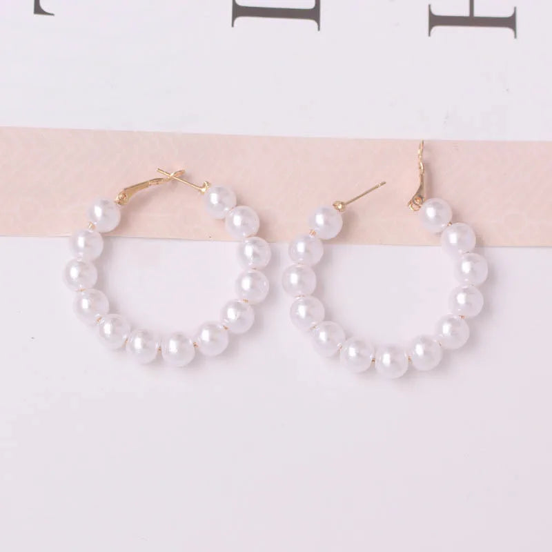 Imitaiton Pearl Hoop Earrings for Women Elegant Korean Fashion Girls Ear Accessories White Color Pearl Earrings Wedding Jewelry