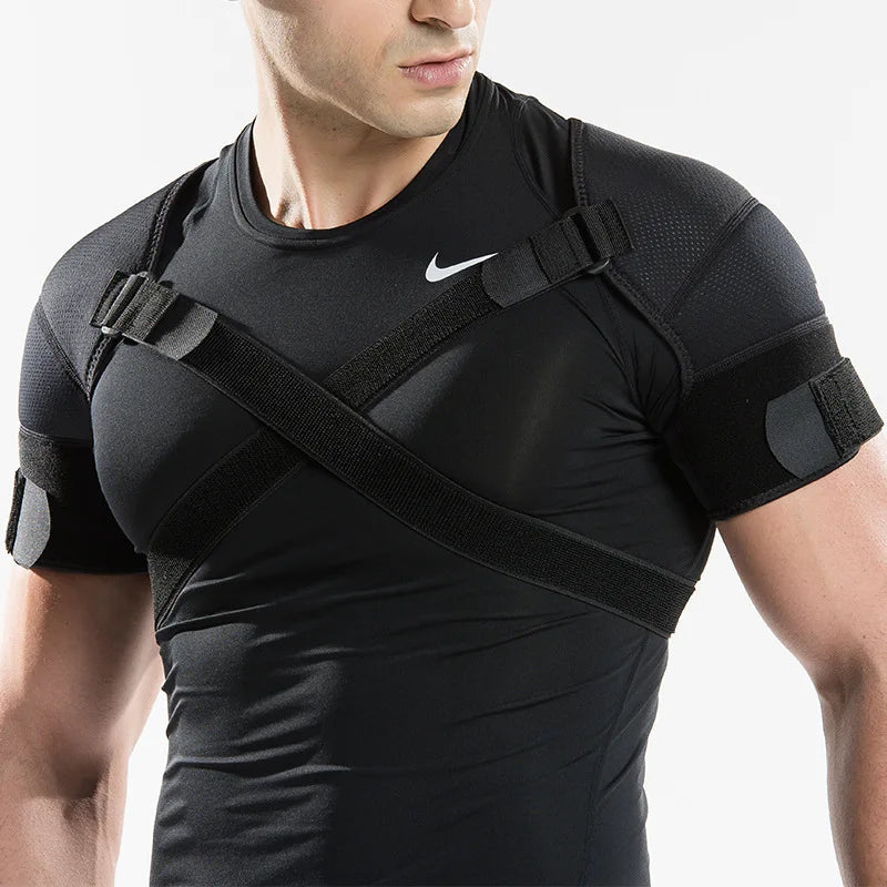 Double Shoulder Brace Support Sports Shoulder Belt Adjustable Shoulder Strap Cross Compression Bandage for Back Pain Relief