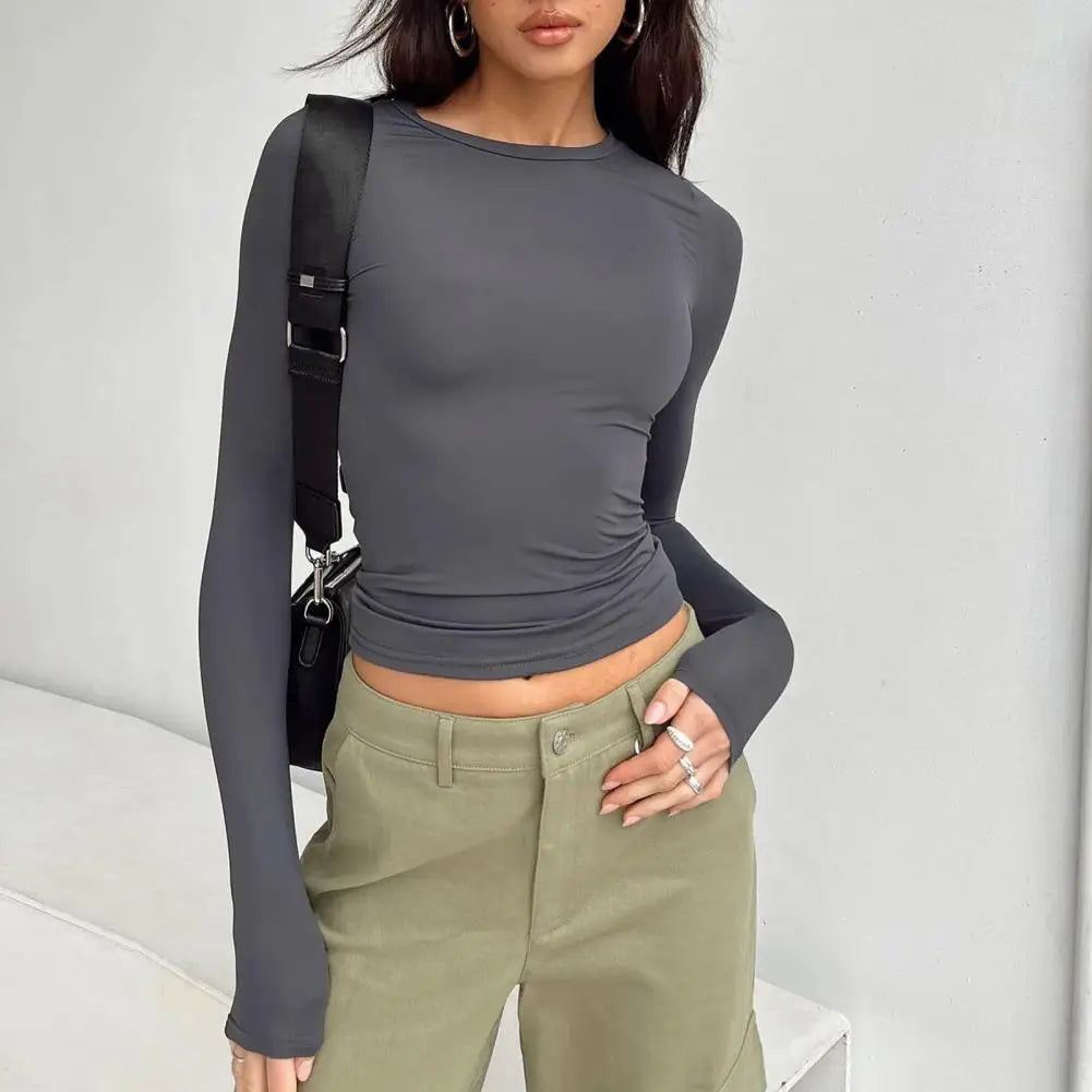 Y2K Long Sleeve T Shirts for Women Spring Autumn Slim Fit Casual Pullovers Female Basic Tees Tops with Thumb Holes Streetwear