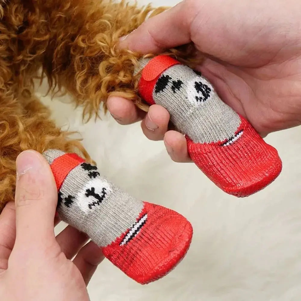 2 Pair Autumn Winter Pet Dog Shoes Socks Waterproof Cats Rubber Socks Non-slip Dog Rain Snow Boots Socks Dogs Knitting Warm Sock