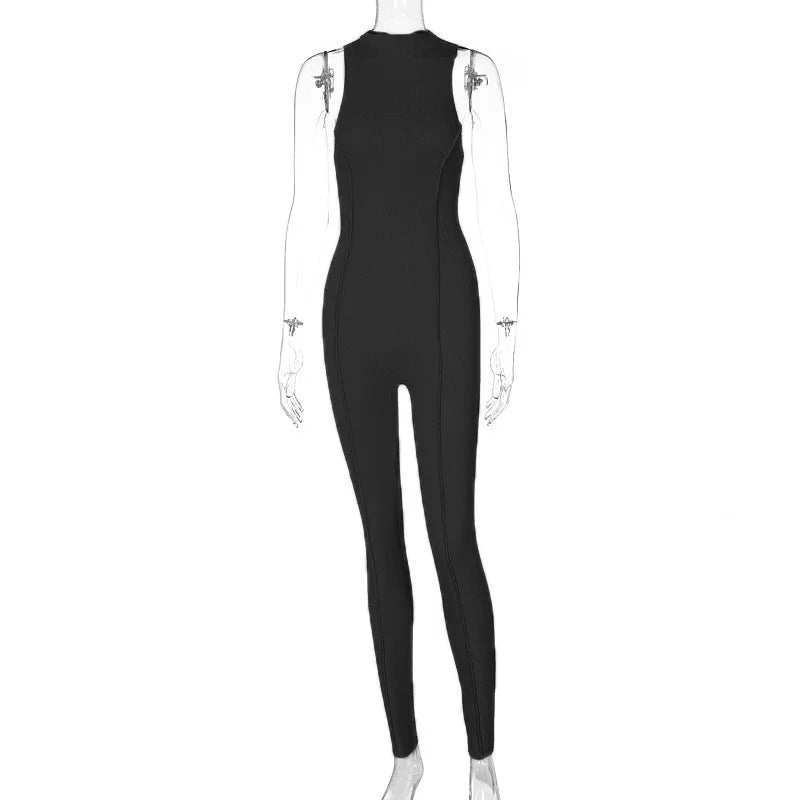 Fashion Turtleneck High Waist Solid Jumpsuit Casual Sheath Sportwear Women Elastic Fitness Romper High Waist Bodycon Jumpsuits